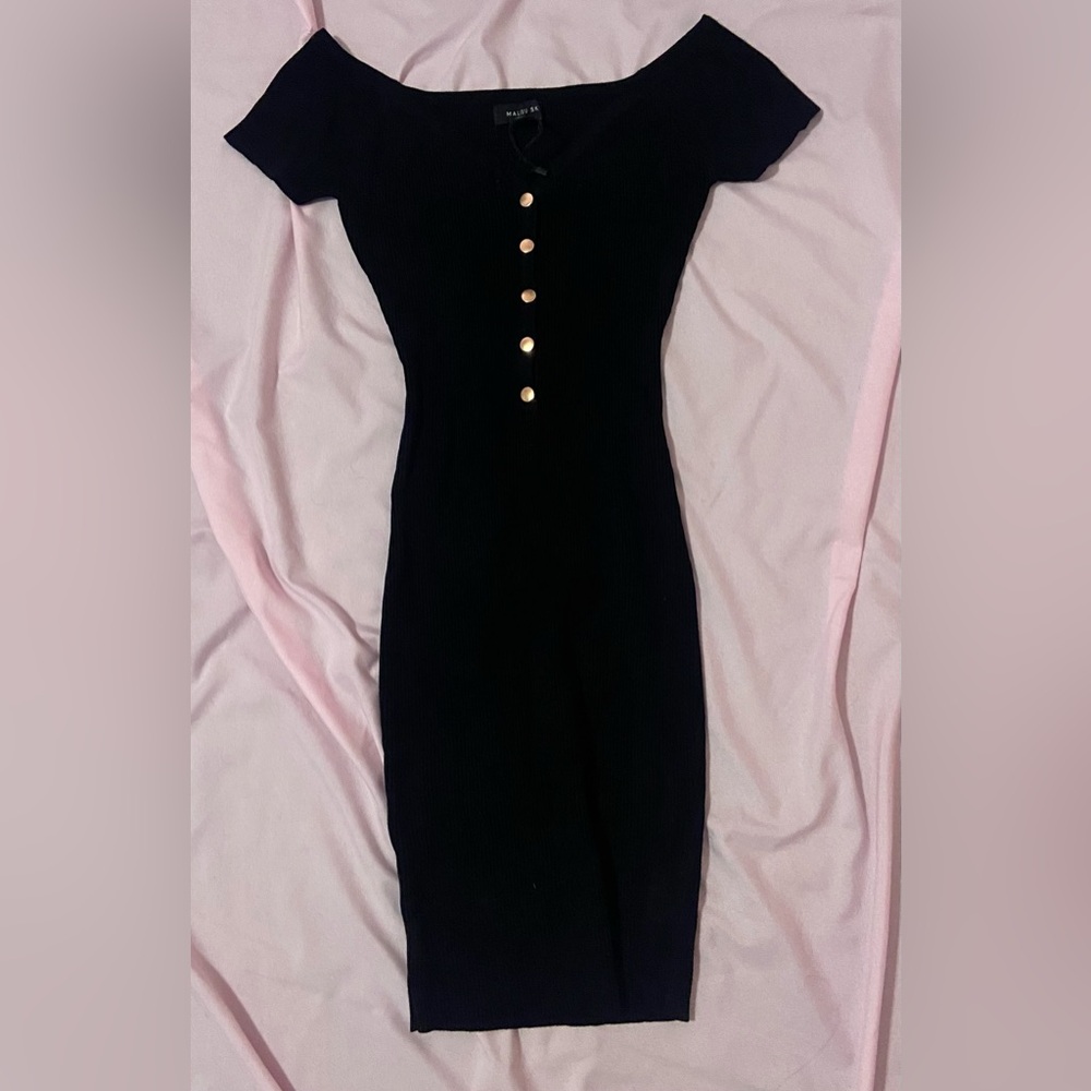 black off the shoulder midi dress